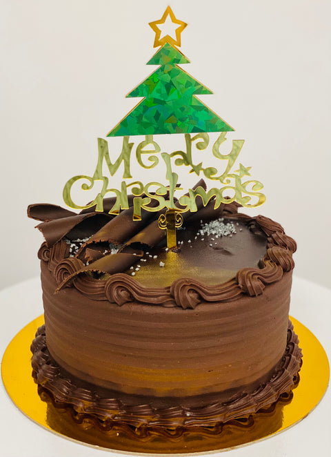 Acrylic CakeTopper Gold Merry Christmas Green Tree