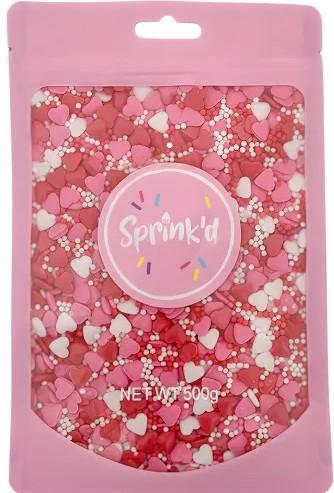 SPRINK'D Hearts Pink, Red & White Sugar Balls 500g