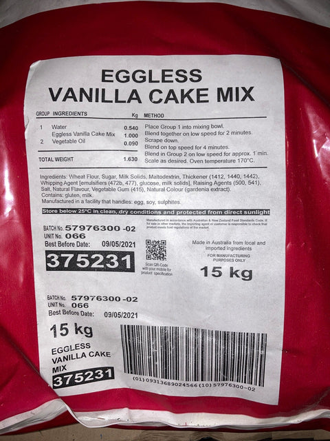 Bakels Vanilla Cake Mix Eggless 15kg