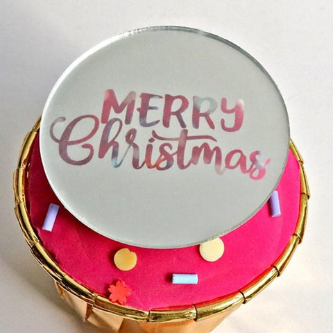 Acrylic Cake Topper Silver Merry Christmas Round