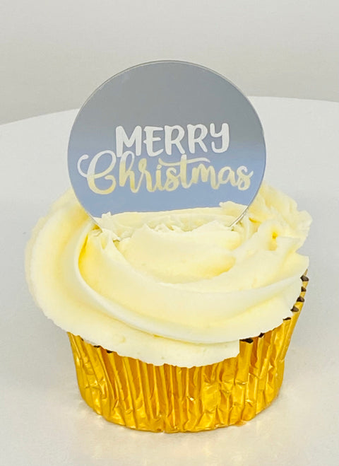 Acrylic Cake Topper Silver Merry Christmas Round